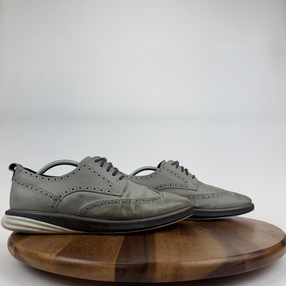 Mens Cole Haan Grand Evolution Grey Leather Wing Tip Oxford Shoes Size 11‎ M GUC